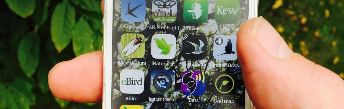 Holding a smartphone with nature apps installed